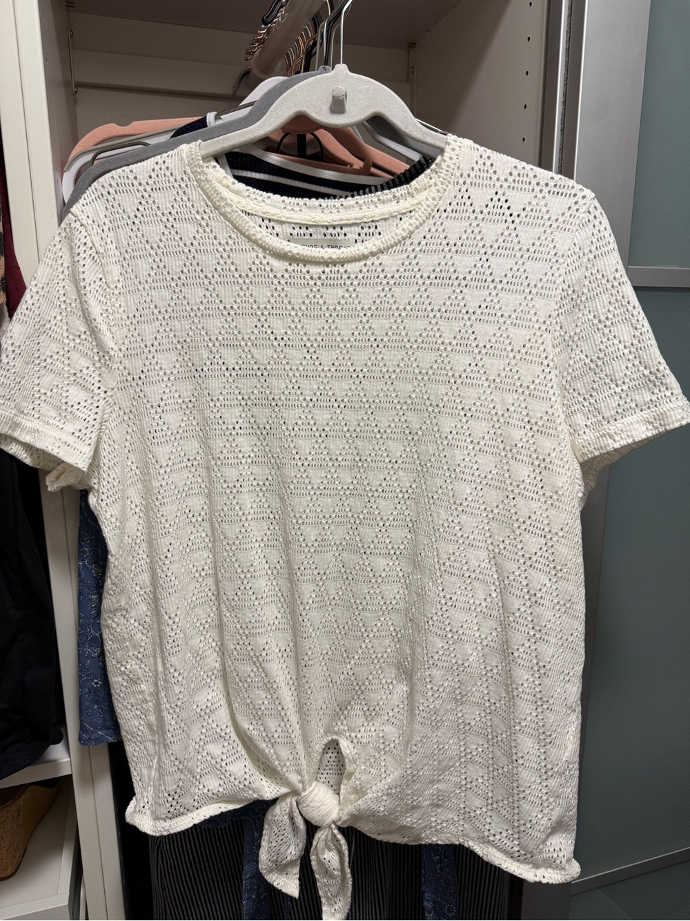 Madewell Ivory Knit Tie-Front Short Sleeve Top